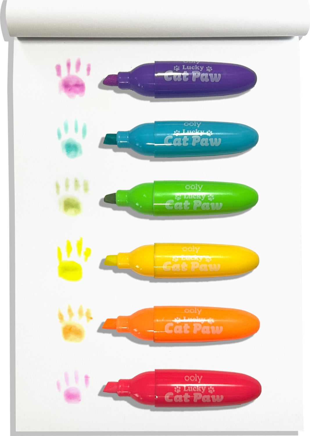Lucky Cat Paw Scented Neon Highlighters - Set of 6
