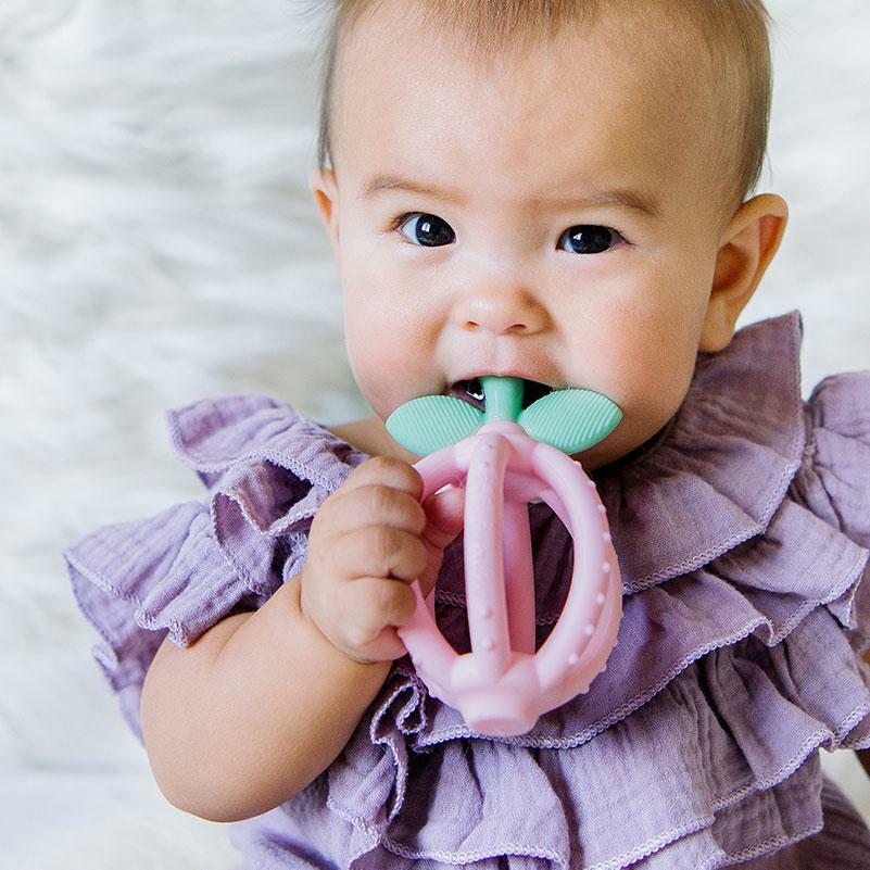 Bitzy Biter Pink Lemonade -Silicone Teething Ball