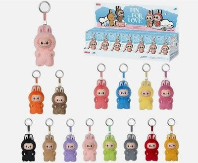 Close-up of Labubu plush figure from N-Z blind box series with embroidered details