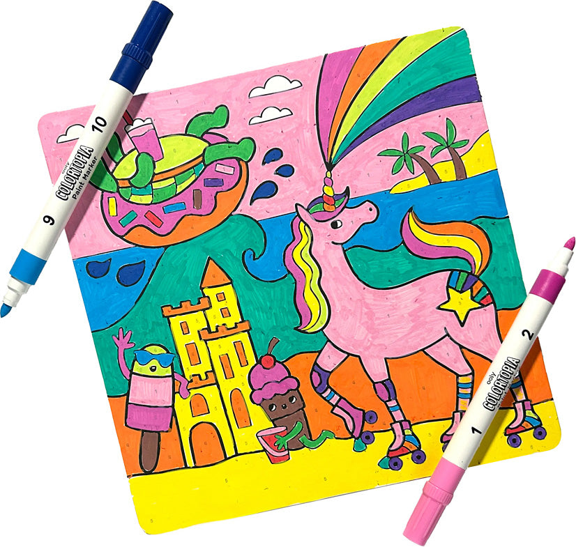 Colortopia: Color by Number Kit with Paint Markers - Unicorn Funland