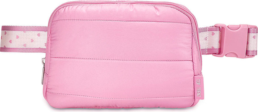 Pink Puffer Belt Bag with Heart Stripe Strap