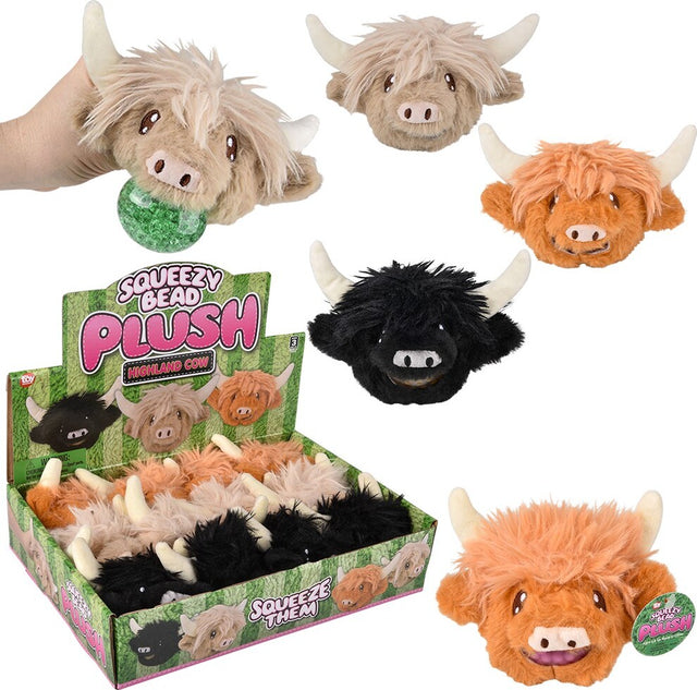 3" Highland Cow Squeezy Bead Plush Ball (assorted)