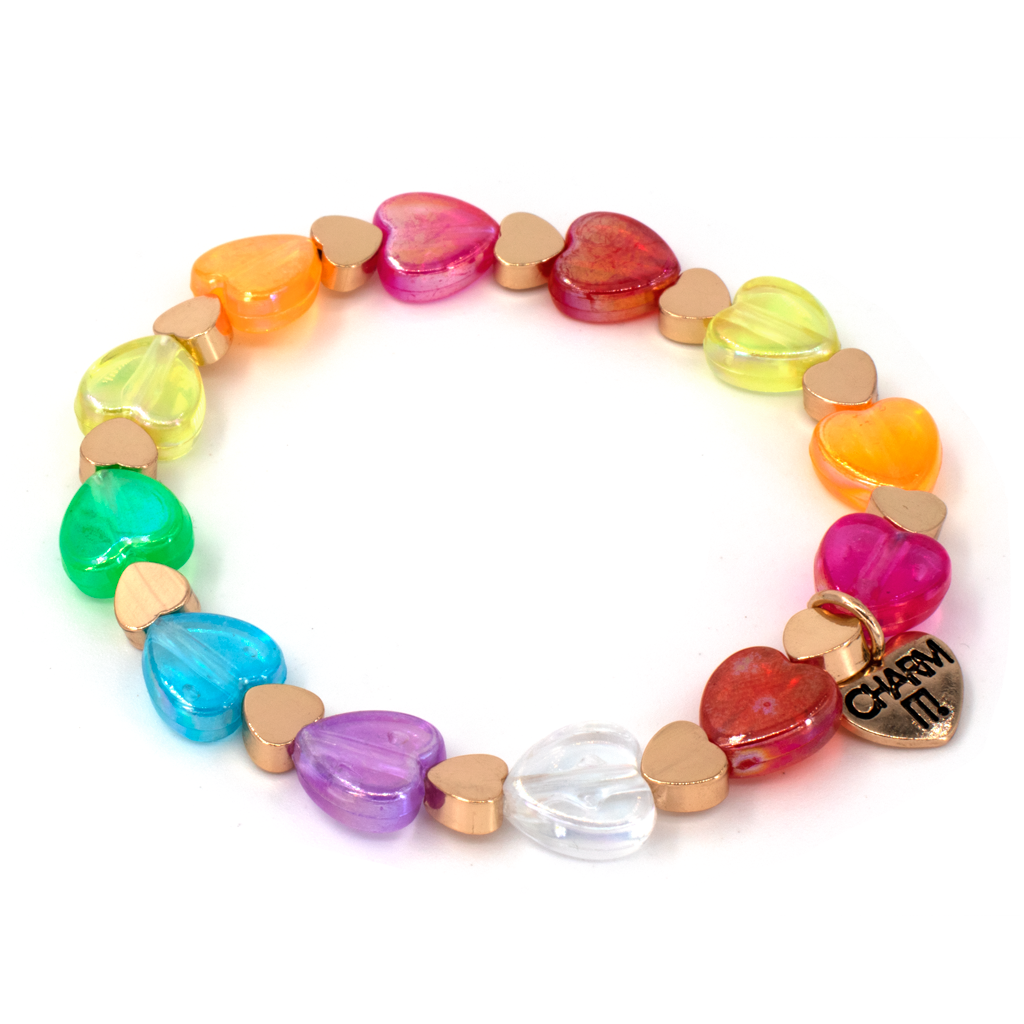 Gold Rainbow Heart Bead