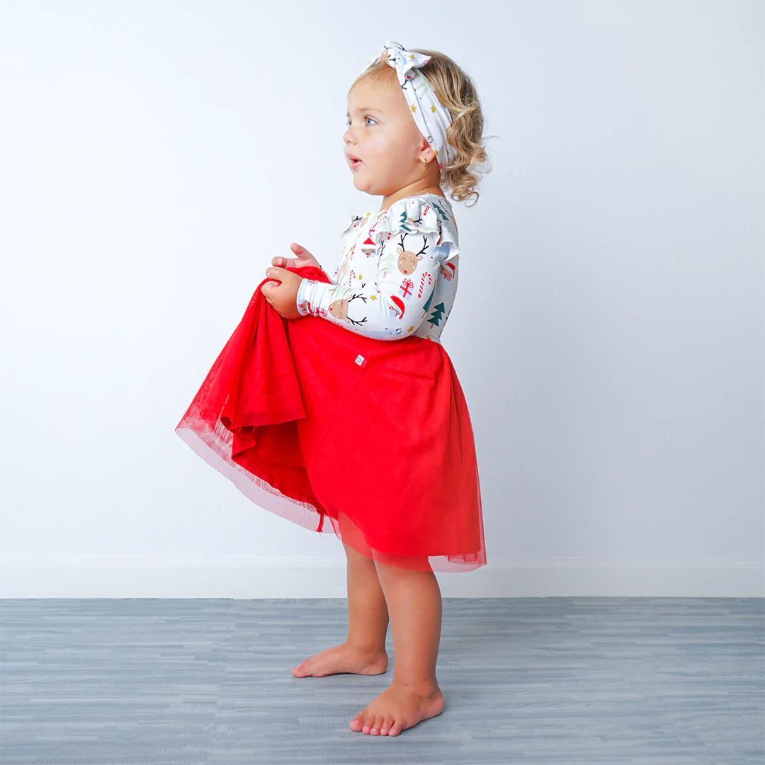 Santa and Friends Christmas Holiday Baby Tulle Bamboo Dress - 12-18m