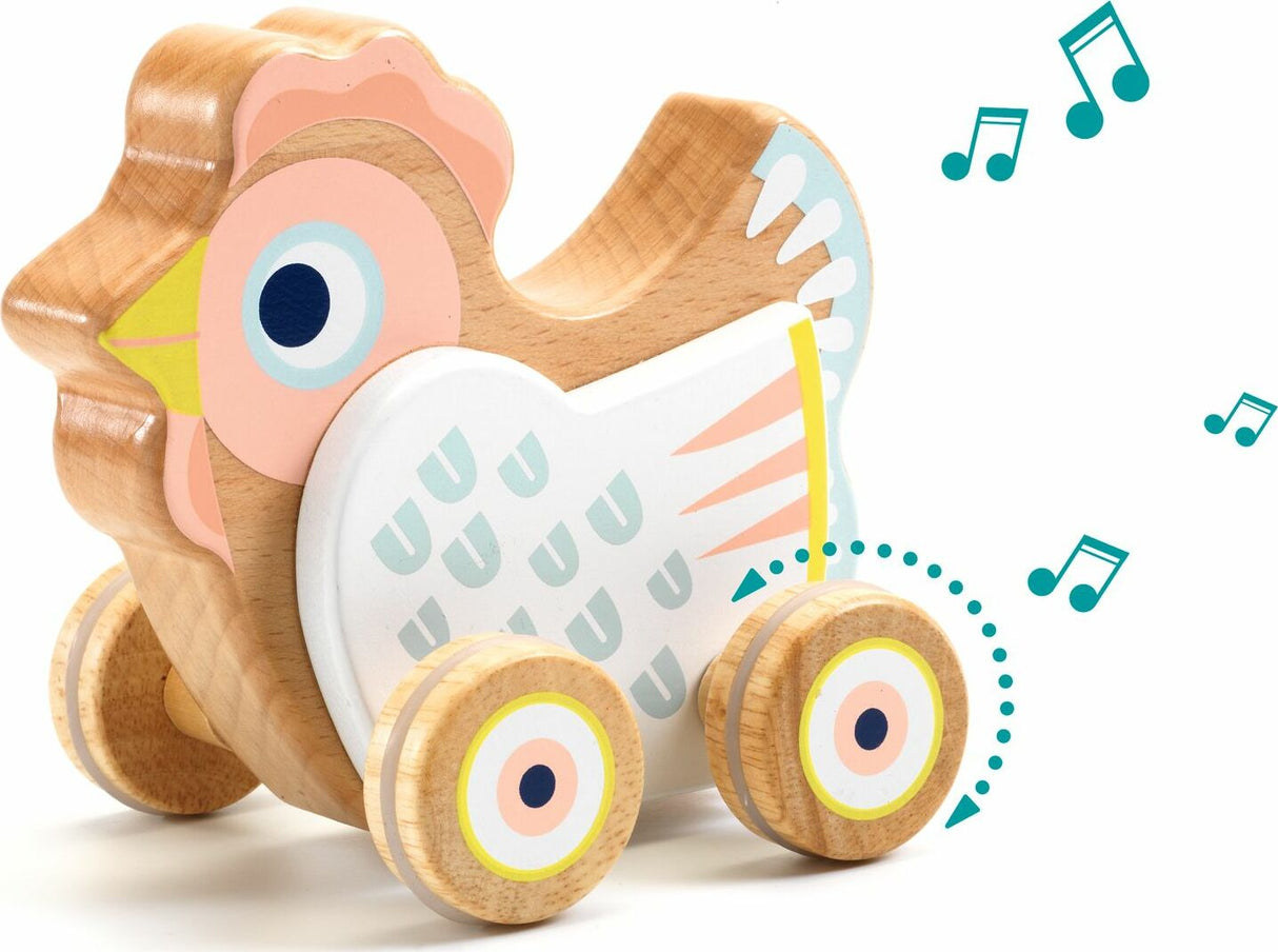BabySing Wooden Chicken Musical Push Toy