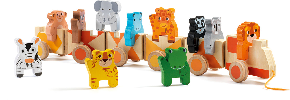 DJECO Trainimo Jungle Wooden Pull-Along Activity Toy