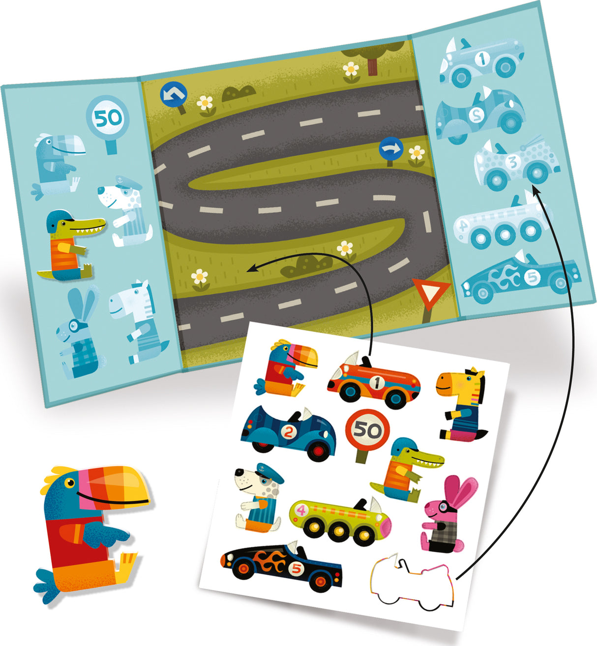 Djeco Cars Toddler Repositionable Sticker Book Activity