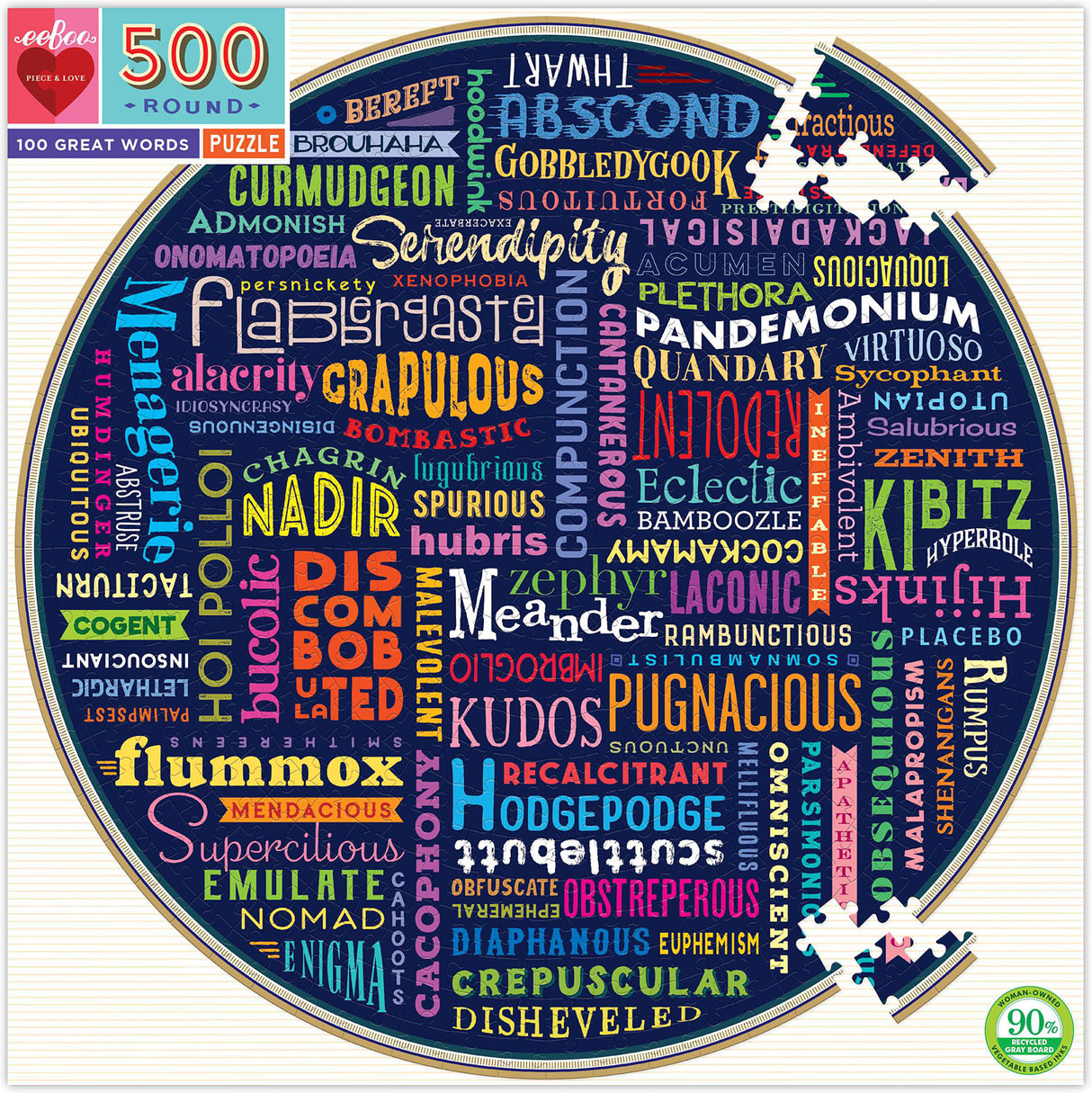 100 Great Words 500 Piece Round Puzzle