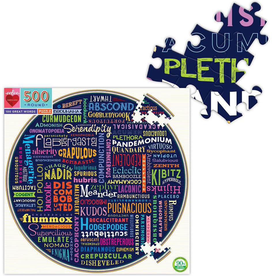 100 Great Words 500 Piece Round Puzzle