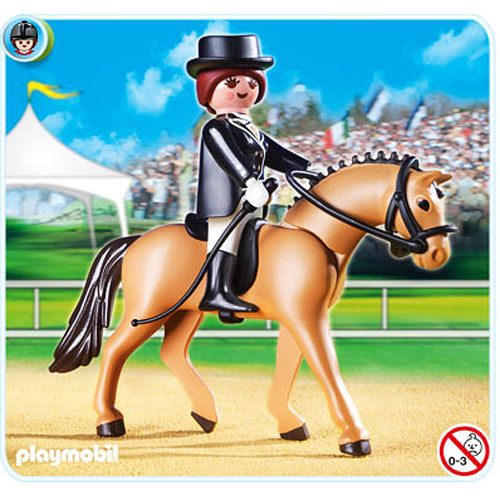 German Sport Horse With Dressage Rider and Stable