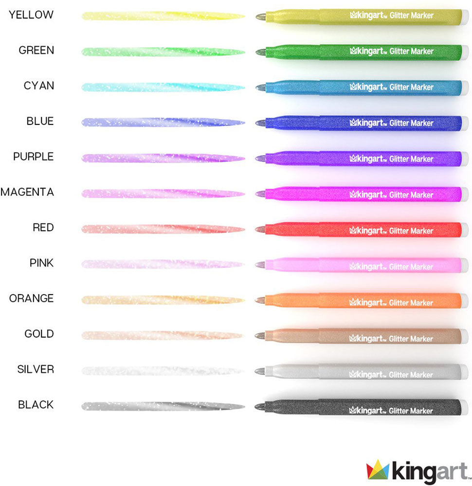 KINGART™ Glitter Markers, Set of 12