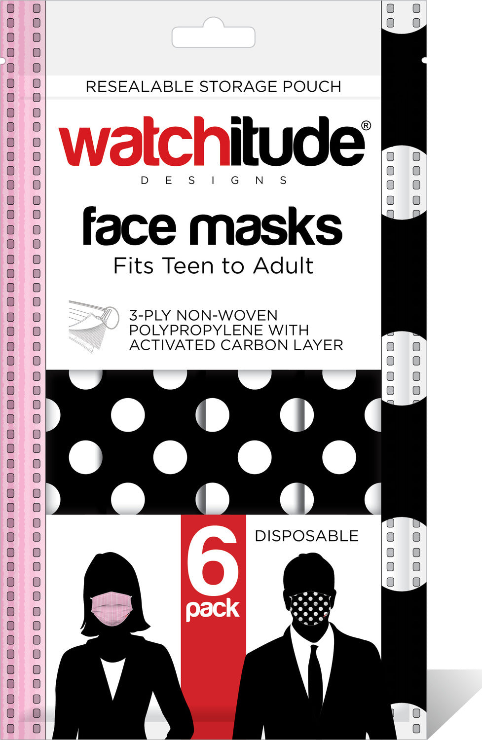 6 Pack Adult Masks - Pink Ribbon + Polka Dots