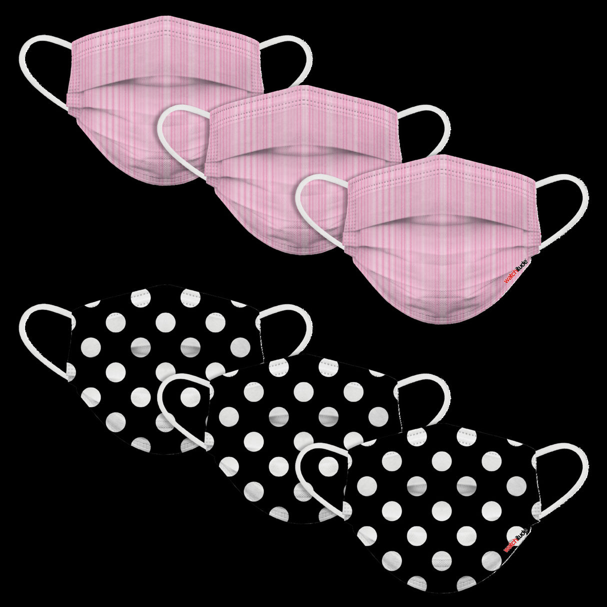 6 Pack Adult Masks - Pink Ribbon + Polka Dots