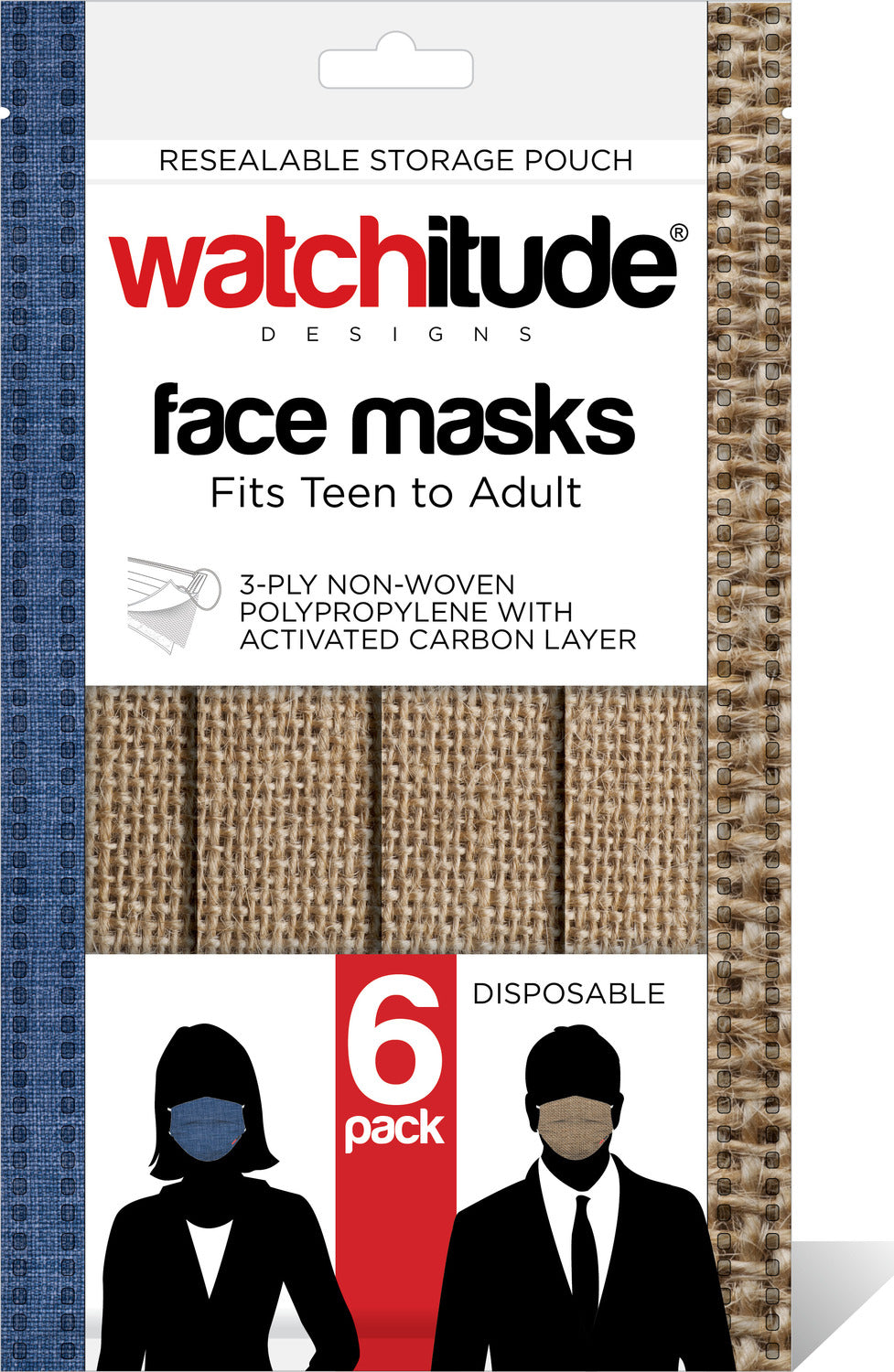 6 Pack Adult Masks - Burlap +  Blue Linen