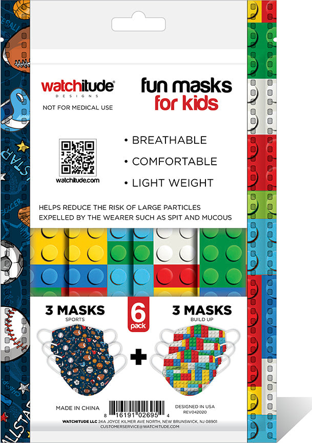 6 Pack Kids Mask - Sports + Build Up