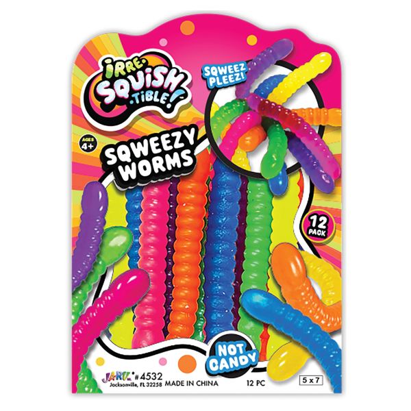 12 Piece Sqweezy Worms Sensory Toy Set