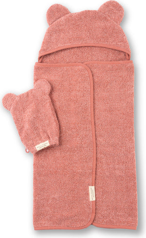 Hooded Towel + Wash Mitt Set Watermelon