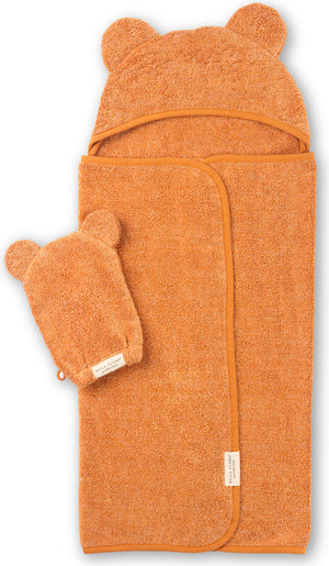 Hooded Towel + Wash Mitt Set Pumpkin