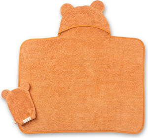 Hooded Towel + Wash Mitt Set Pumpkin