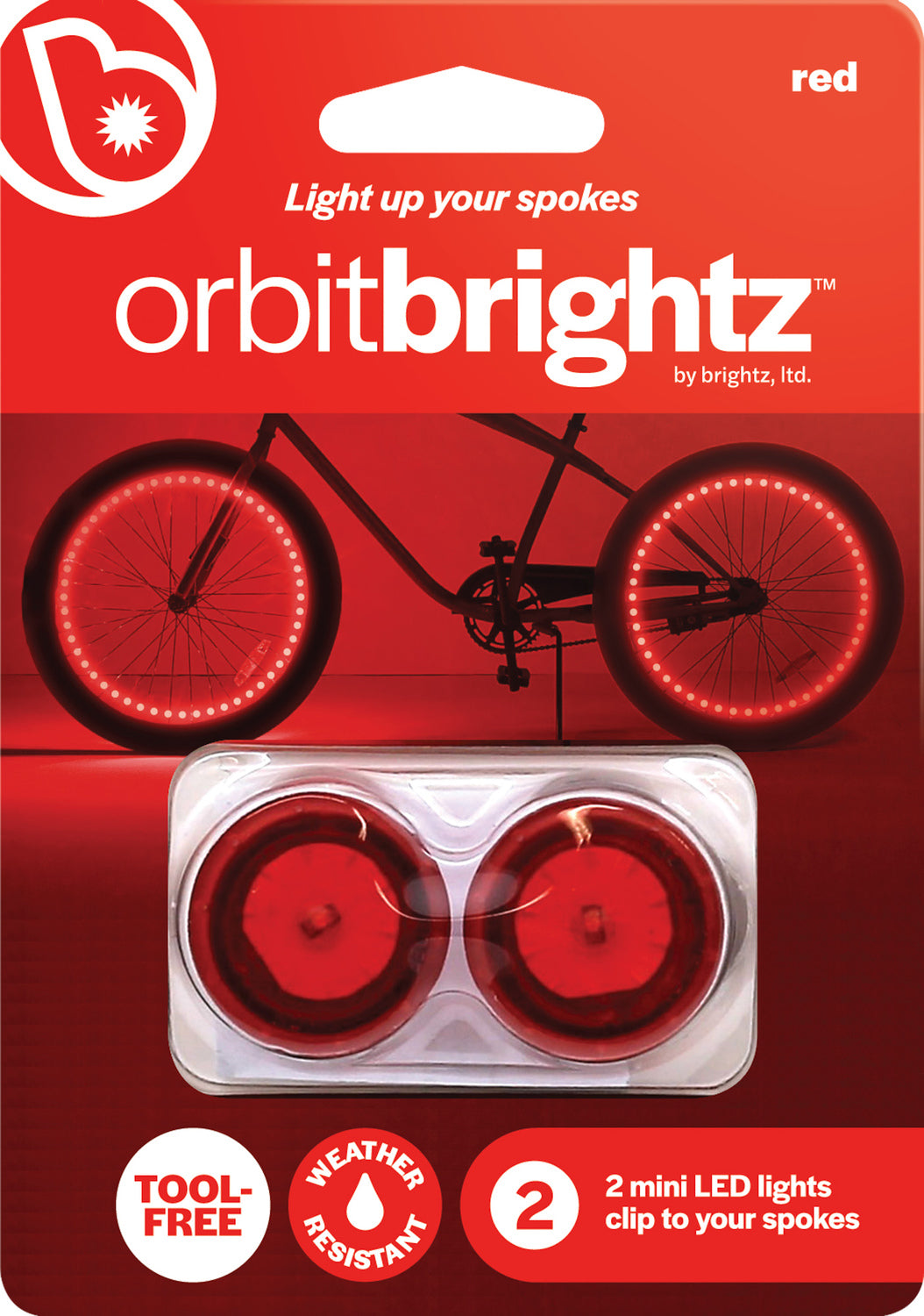 Orbitbrightz Red LED Bicycle Spoke Charms, 2pk