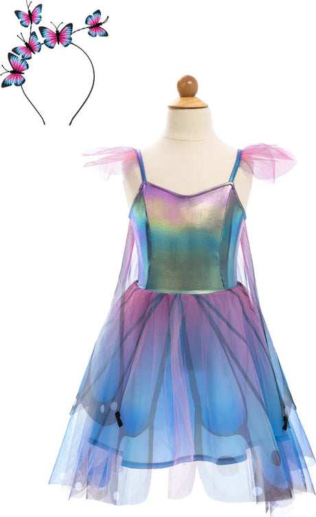 Blue Butterfly Twirl Dress with Wings and Headband (Size 5-6)