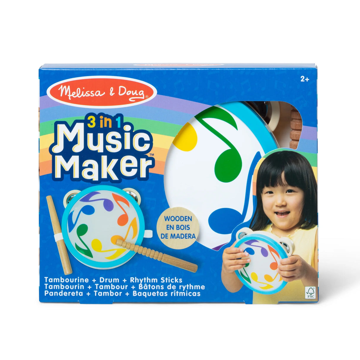 Melissa & Doug 3-in-1 Wooden Music Maker – Toddlers Music Set