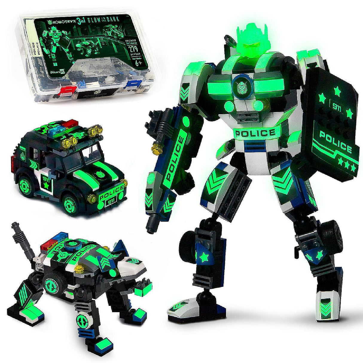 JITTERYGIT Police Robot Glow 3-in-1  STEM Toy