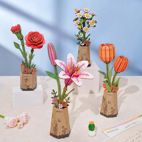 Modern Wooden Puzzle: Orange Tulip