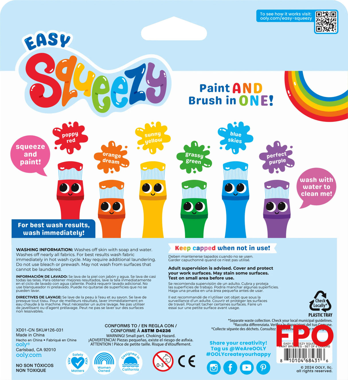Easy Squeezy Squeezable Poster Paint Brushes - Set of 6