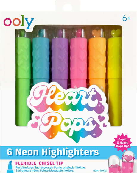 Heart Pops Neon Highlighters - Set of 6