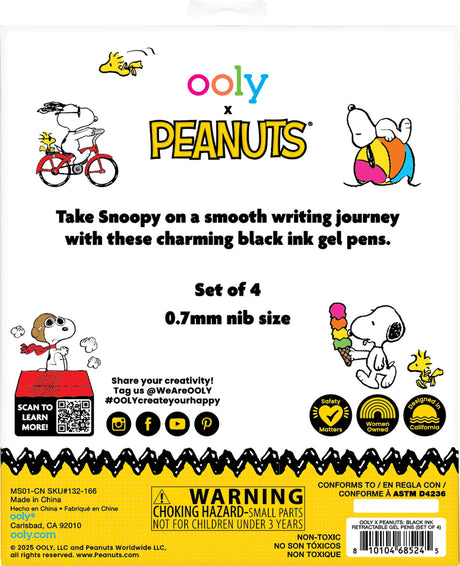 OOLY x Peanuts Black Ink Retractable Gel Pens - Set of 4