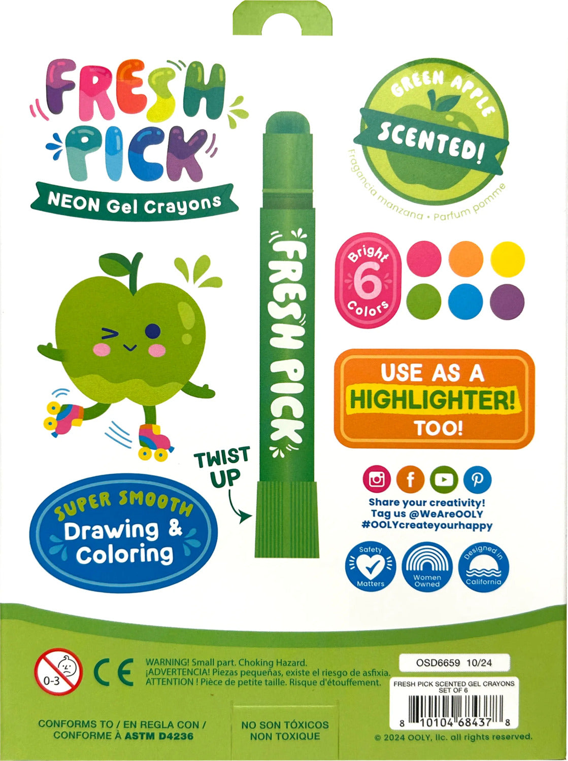 Fresh Pick Apple Scented Gel Crayons - Set of 6