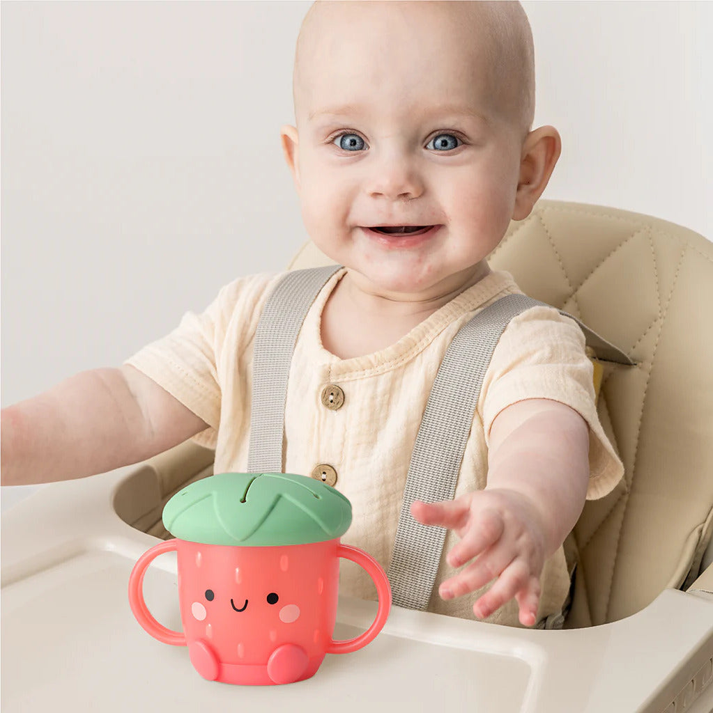 Itzy Snack Cup™ Durable Plastic Cup with Silicone Lid (Bonnie the Strawberry)
