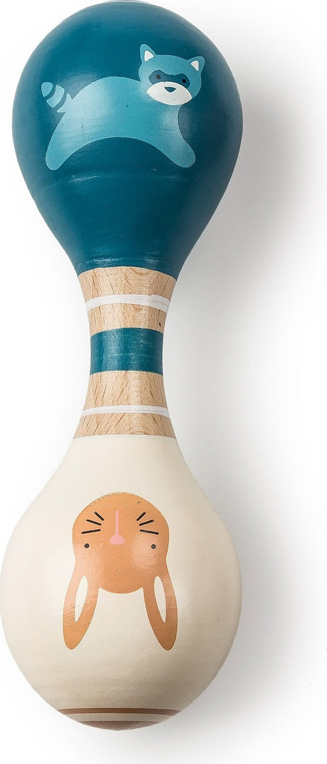 Leika Raccoon & Bunny Wood Rattle - 6"