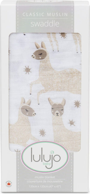 Lulujo Cotton Swaddle - Modern Llama - 47×47"