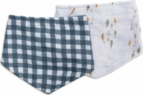 Lulujo Fish  Navy Gingham Bandana Bibs