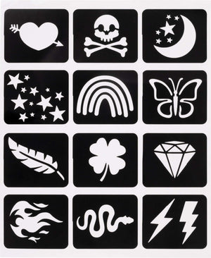 Metallic Tattoo Flair 10 Tattoo Markers + 12 Stencils