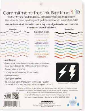 Metallic Tattoo Flair 10 Tattoo Markers + 12 Stencils