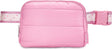 Pink Puffer Belt Bag with Heart Stripe Strap
