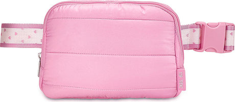 Pink Puffer Belt Bag with Heart Stripe Strap