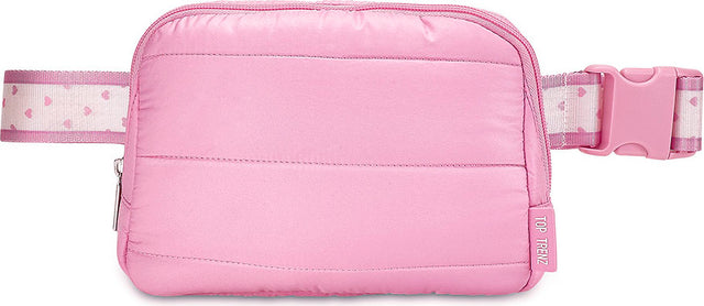 Pink Puffer Belt Bag with Heart Stripe Strap