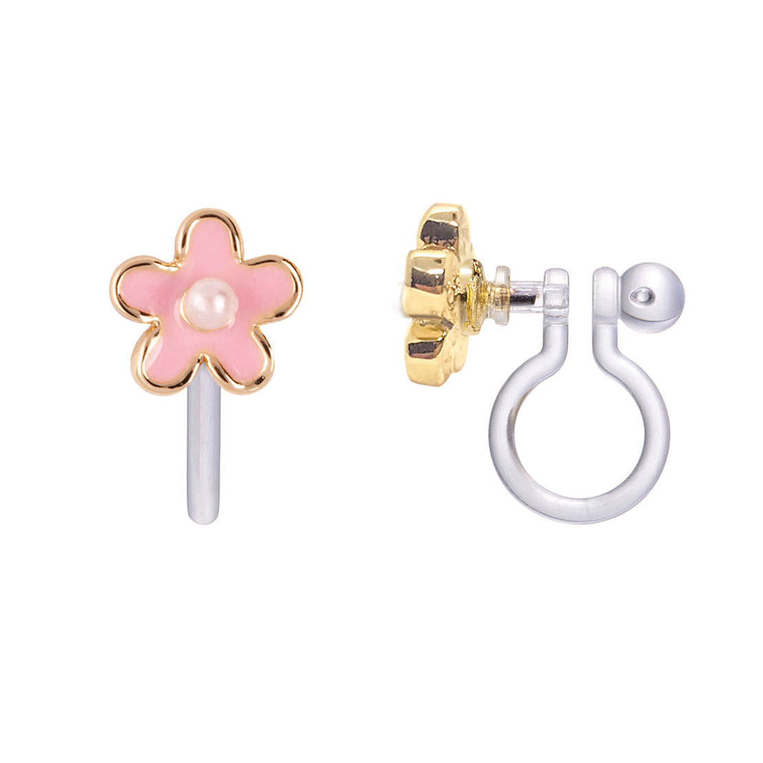 Pink Fancy Flower Cutie Clip-on Earrings