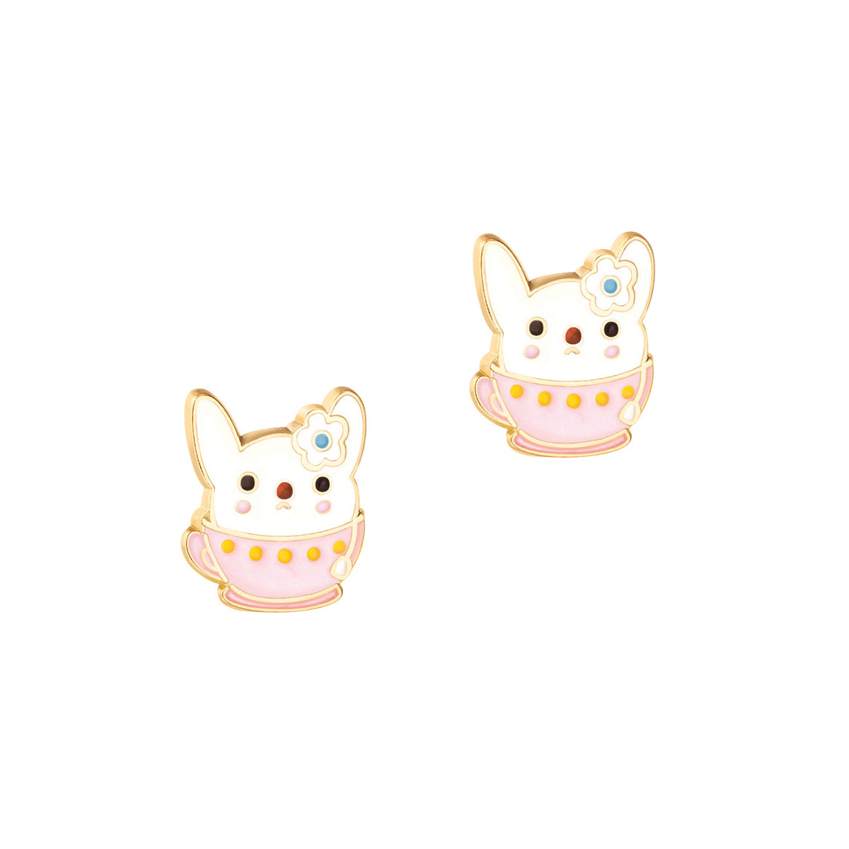 Cutie Enamel Studs Bunny Tea Time