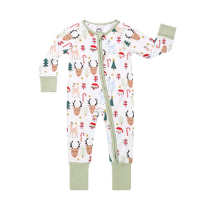 Santa and Friends Christmas Holiday Baby Convertible Footed Bamboo Pajama - 0-3m