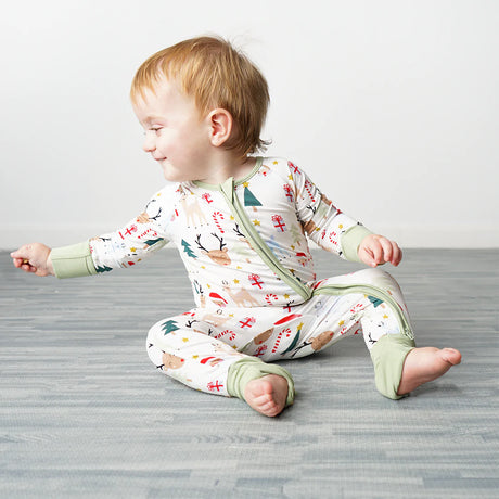 Santa and Friends Christmas Holiday Baby Convertible Footed Bamboo Pajama - 6-12m
