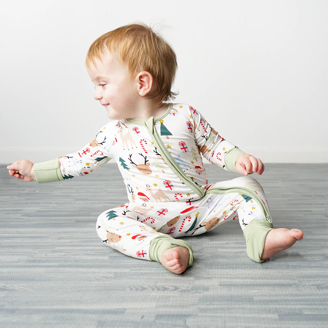 Santa and Friends Christmas Holiday Baby Convertible Footed Bamboo Pajama - 12-18m