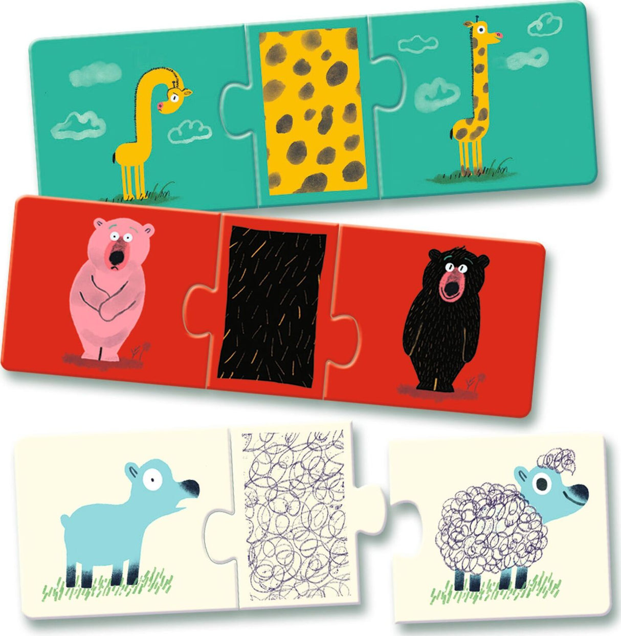 DJECO Naked Animals Puzzle Trio Matching Activity