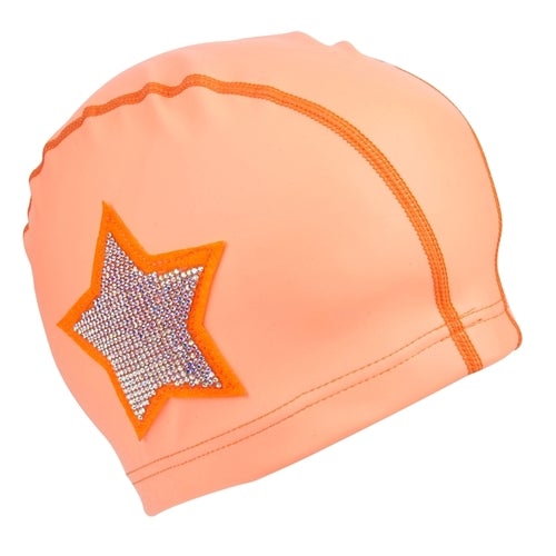 Coral Rhinestone Swim Cap