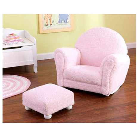 Pink Chenille Upholstered Rocker Ottoman