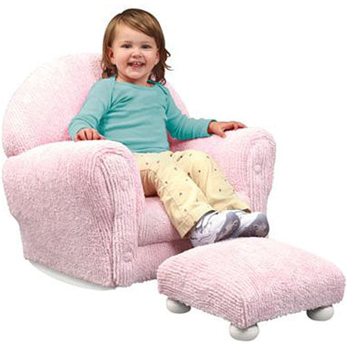 Pink Chenille Upholstered Rocker Ottoman